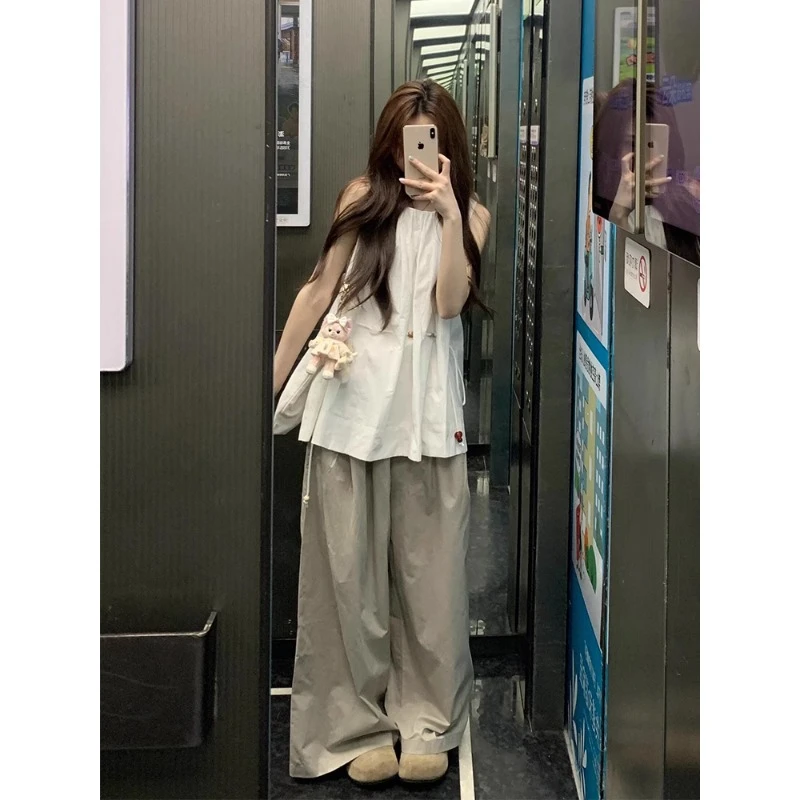 韩系松弛感运动套装女夏季学生显瘦短袖背心长裤休闲ins风两件套