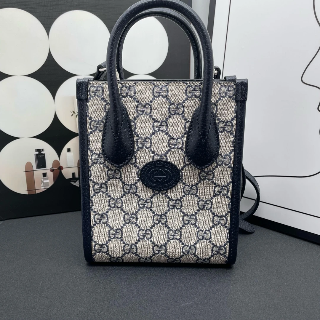 99新 GUCCI/古驰 Gucci 古驰 老花蓝色mini托特包