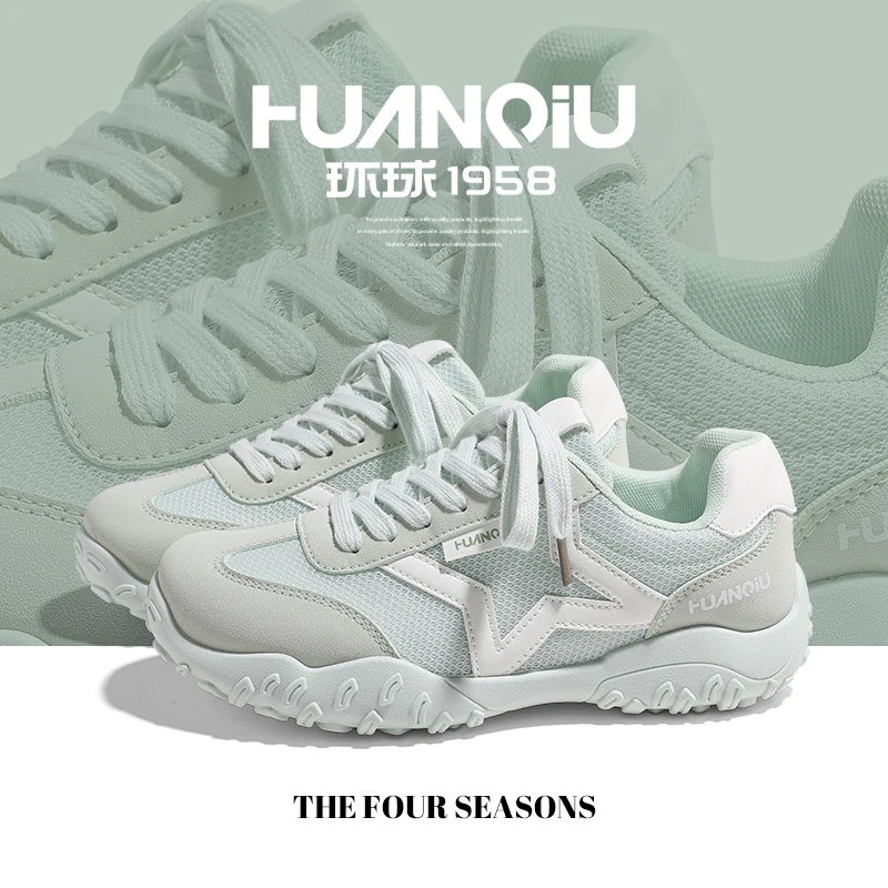 环球高颜值网面透气休闲鞋女2025新款夏季百搭厚底轻便运动鞋子女