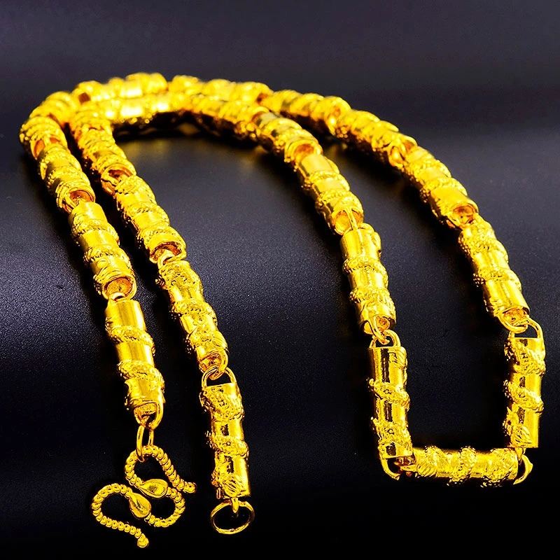 合金项链 经典盘龙柱仿金项链男款复古霸气光面男士加粗链子时尚