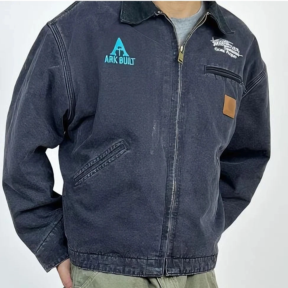 汽油蓝铁塔j97刺绣底特律休闲洗水美式复古底特律外套牛仔夹克