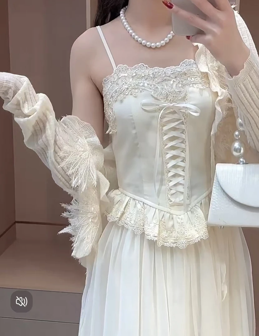 【崔】A0058 夏季新款重工吊带背心半身裙两件套