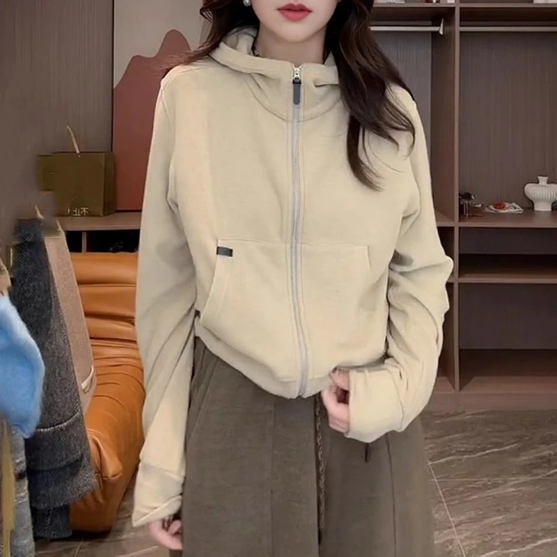 韩系拉链开衫连帽卫衣秋冬新款胖MM大码女装宽松显瘦休闲长袖上衣