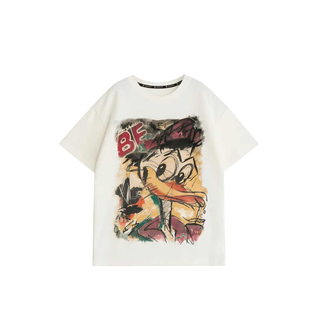 【8064】美式复古卡通印花短袖t恤夏季新款宽松圆领学院风百搭上衣