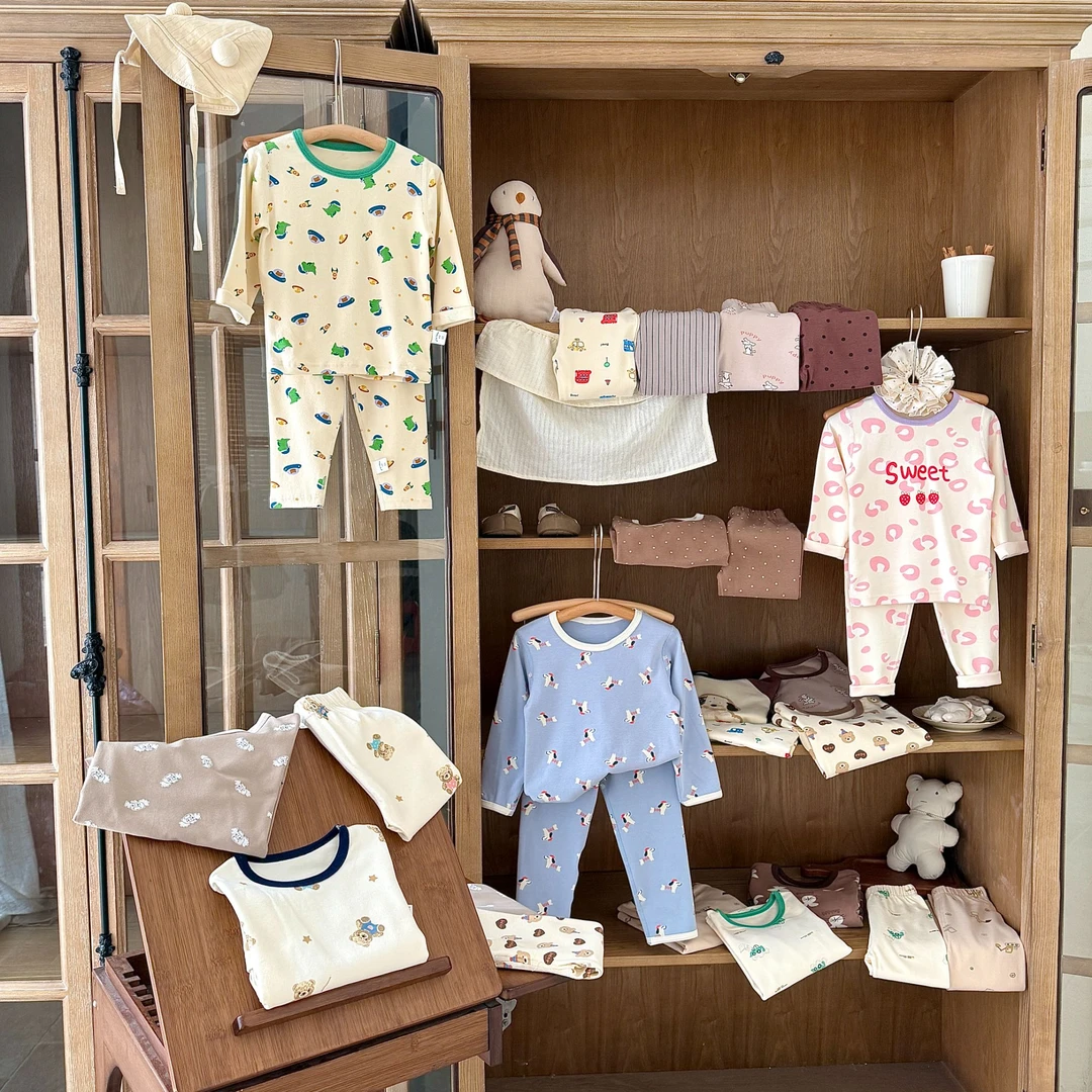 【小熊传说】儿童无骨家居服磨毛秋衣秋裤宝宝内衣舒绒拉架棉套装