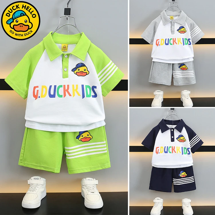 【小黄鸭专柜】儿童夏季POLO衫套装2025新款中小童男女宝时尚两件套