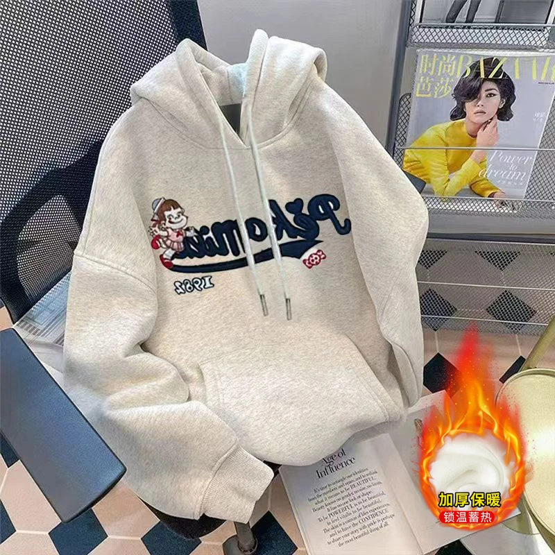 2025新款卫衣加绒女童不二家卡通绣花连帽帽衫加绒上衣长袖卫衣