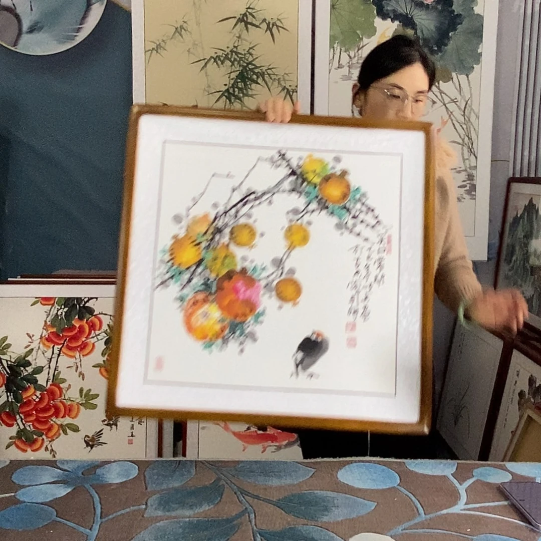 国画手写手绘国画作品带框包邮62✖️62
