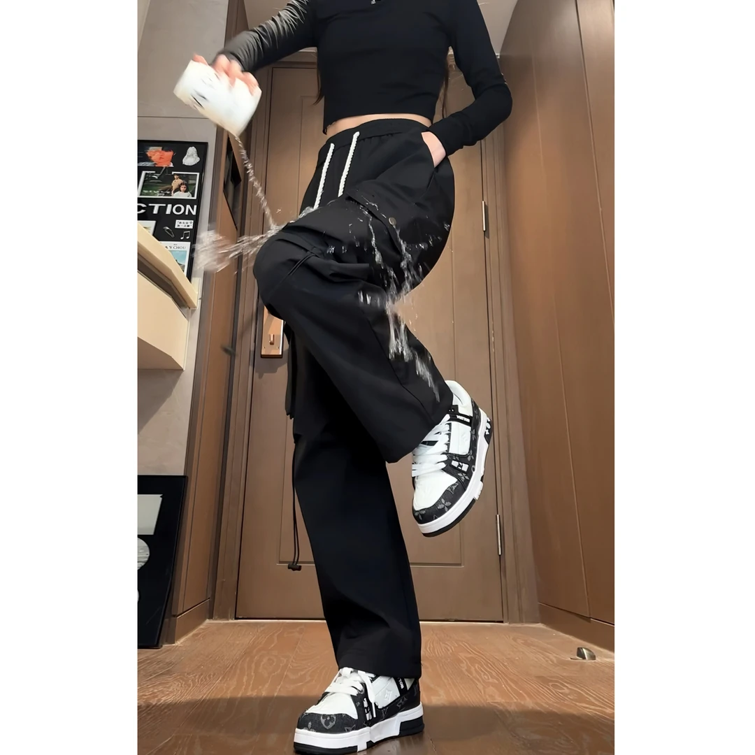 工装裤春秋活力纯色微弹力休闲裤百搭宽松直筒裤子阔腿裤小众长裤