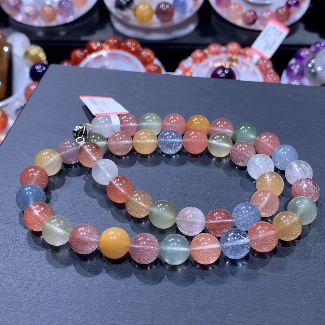 未镶嵌手链水晶彩兔毛项链10mm左右
