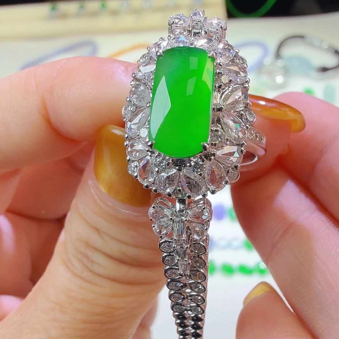 翡翠18K金镶嵌手链豪镶俩用款手链