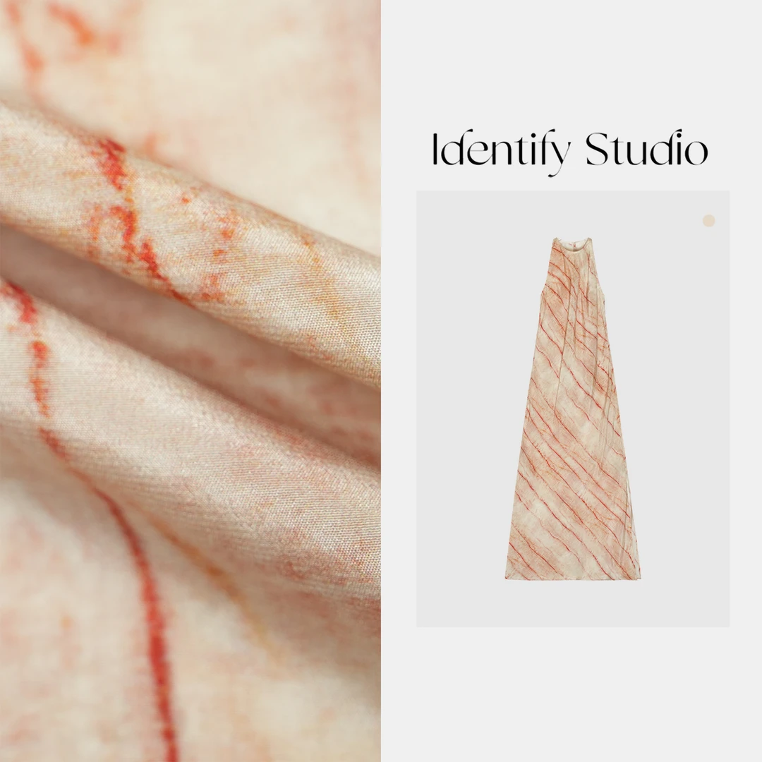 IDENTIFY"幻花蝶"夏上新斜纹印花樱花粉100桑蚕丝背心连衣裙25SS