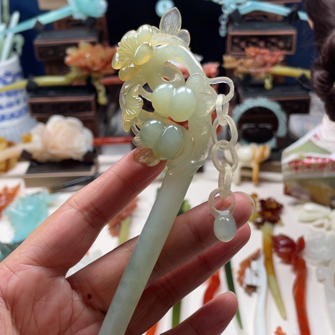 【闪购商品】蛇纹石玉发饰未镶嵌薇*