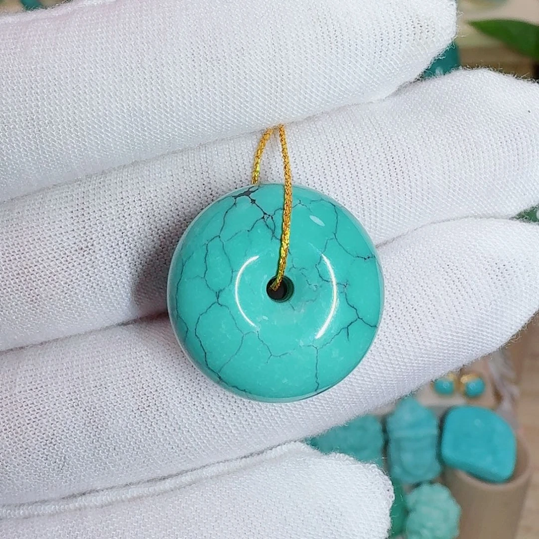 绿松石未镶嵌珠宝奇石天然水草纹平安扣