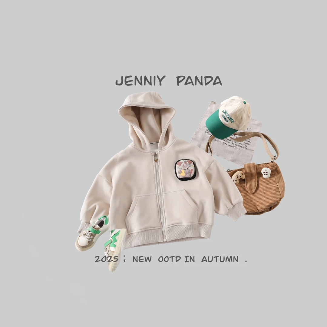 【MQ】简尼熊2025春款设计师原创简约连帽卫衣开衫外套JNXC51055