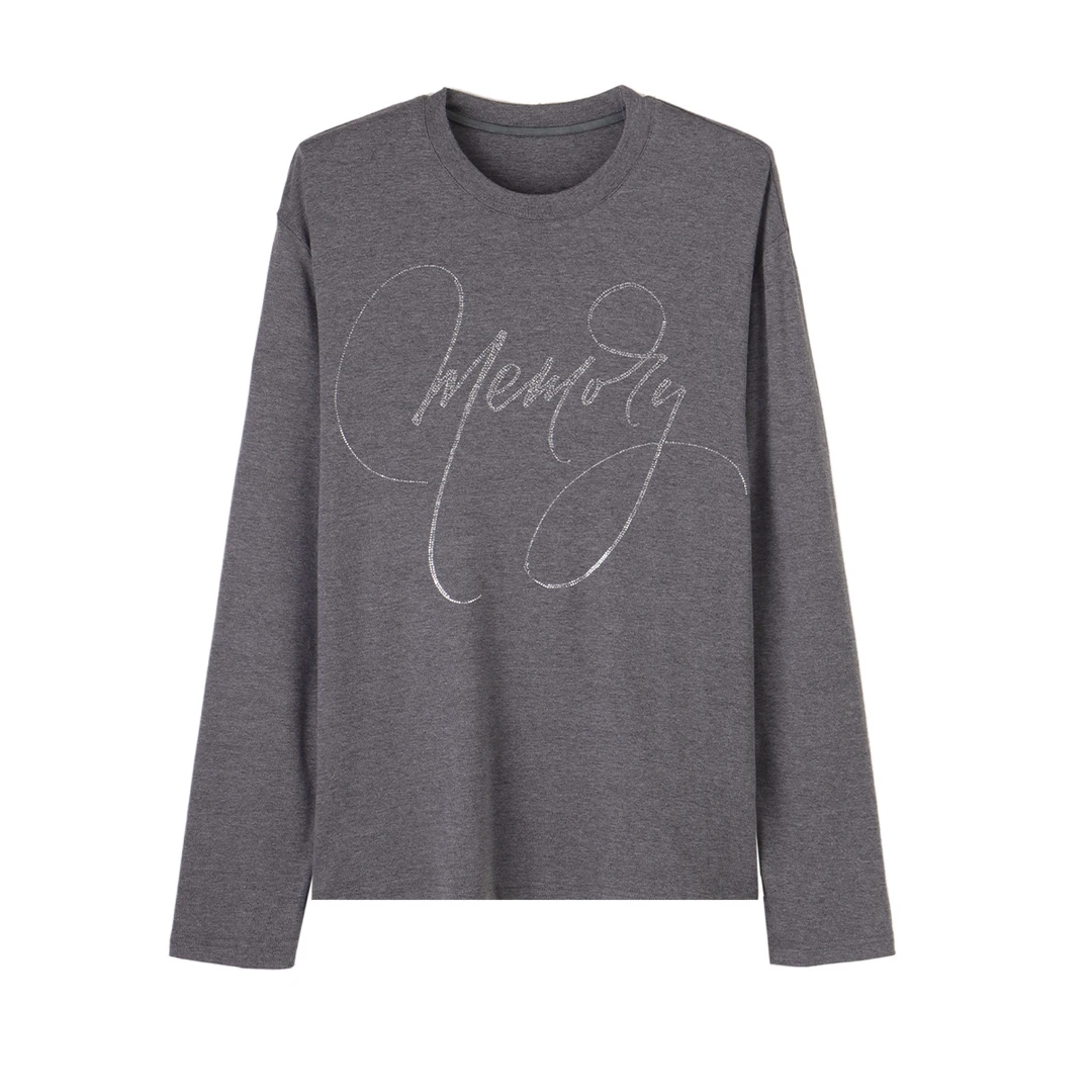 【MISSLI系列】宽松女中长款T恤长袖圆领打底衫上衣