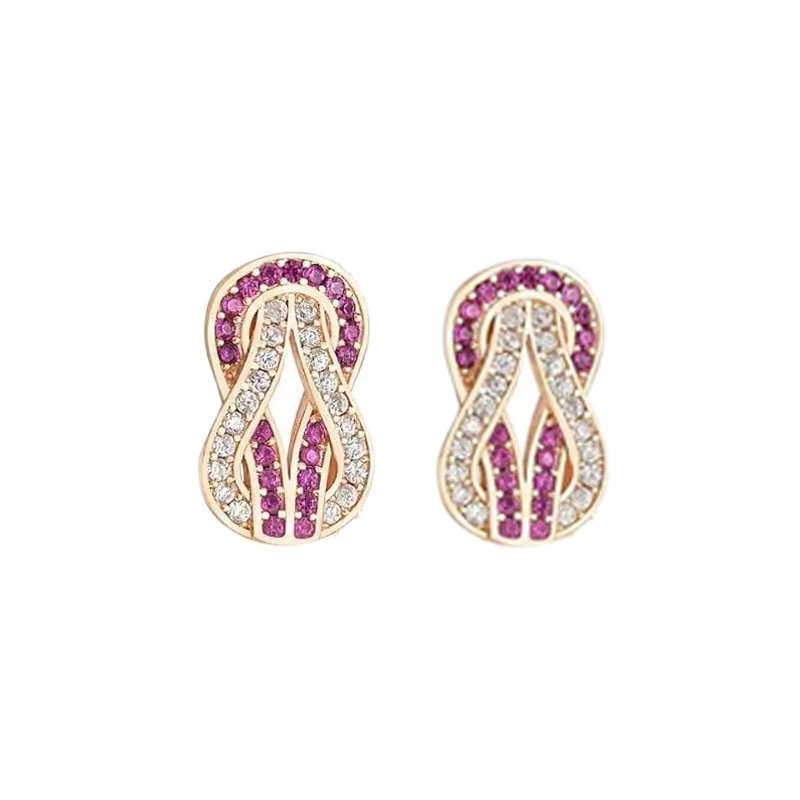 合金合成锆石耳饰 925银针 镀K金 八字扣满镶拼色耳钉 ZF-A992