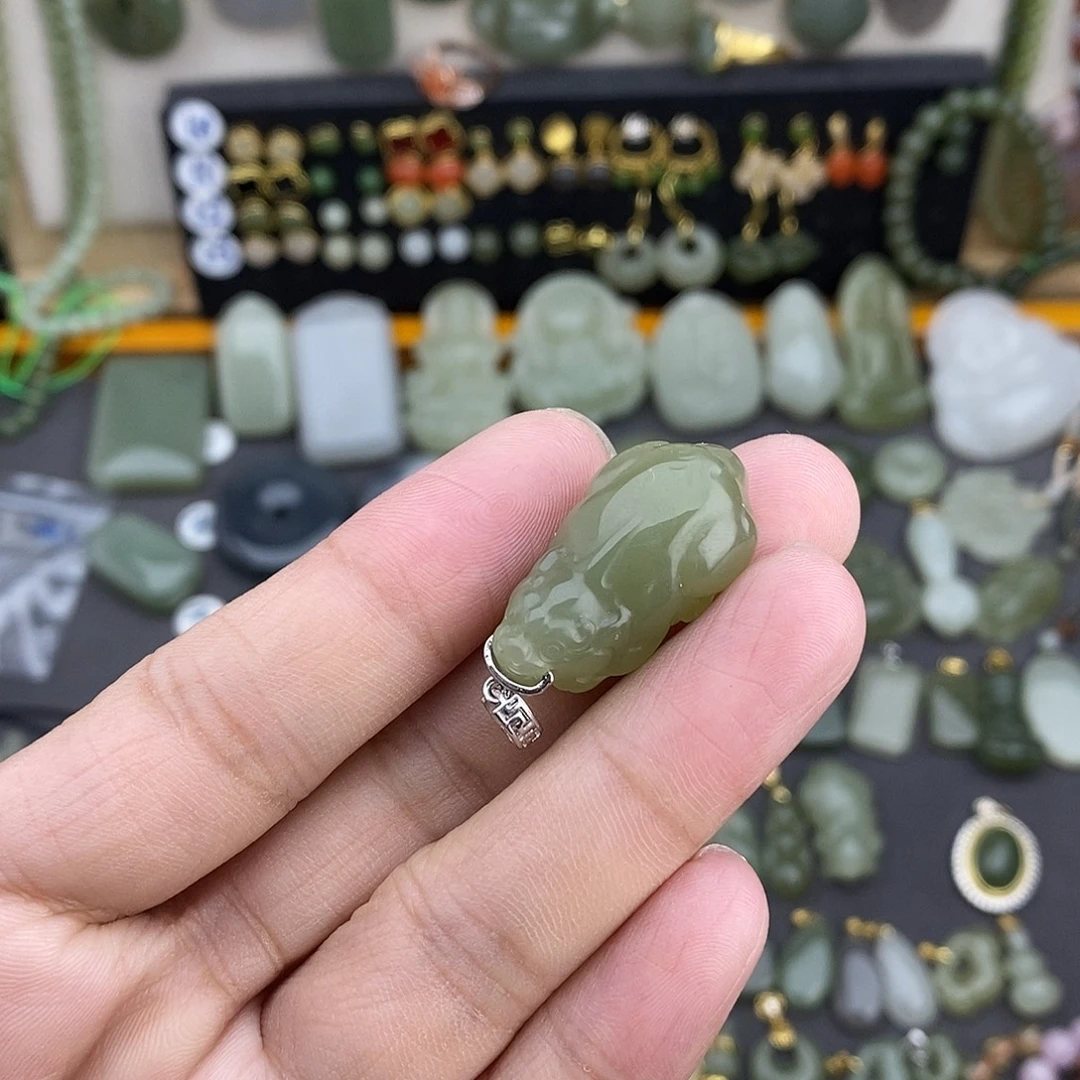和田玉银S925镶嵌吊坠(不含链)