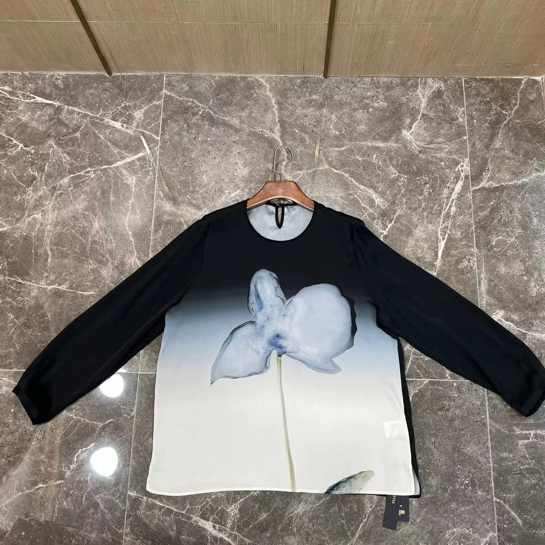 【花滿林】渐变水墨花圆领长袖上衣5709