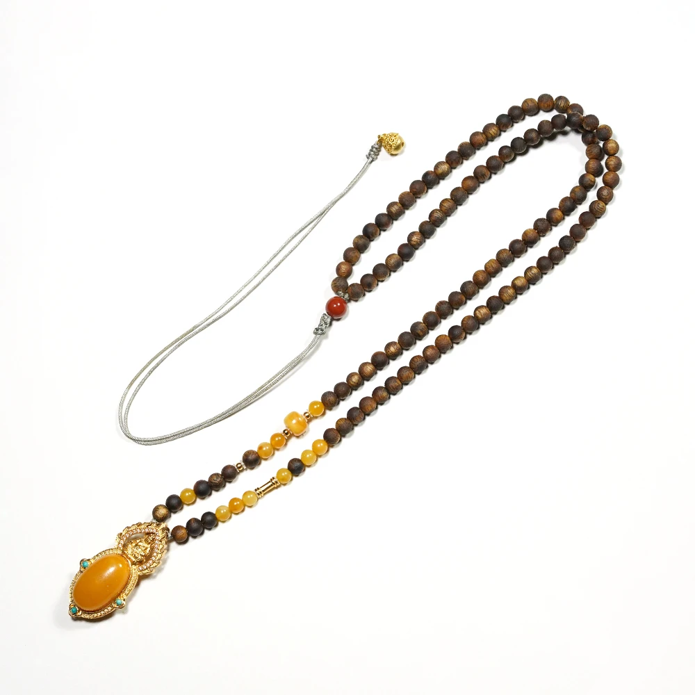 沉香海南绿奇楠沉香蜜蜡顶珠4MM吊坠挂脖文玩（多样性发其一）-S