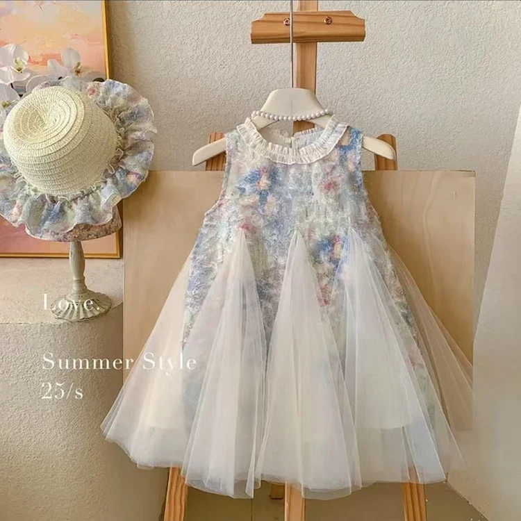 女童连衣裙2025新款夏季儿童小女孩公主裙网纱宝宝七彩花裙子夏装