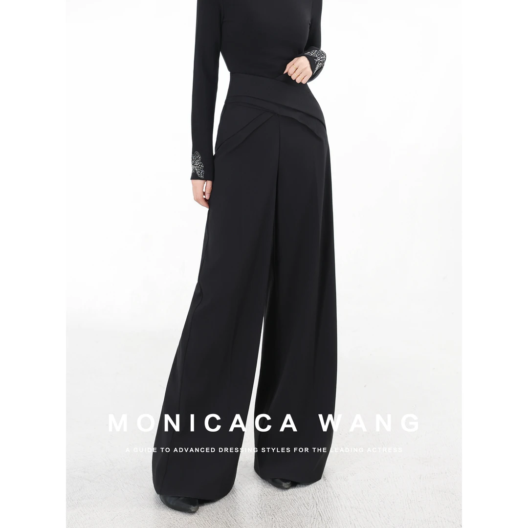 【莫妮卡卡】2025冬季新款厚款裤子百搭褶皱高腰显瘦长裤ZJK60073