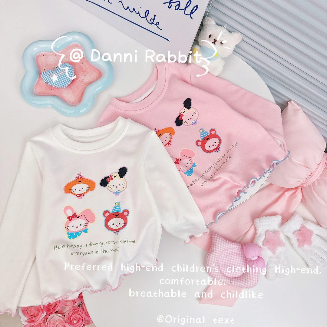 「Dannirabbit」【卡通猫猫】秋款&纯色大气木耳边女童打底衫【G-6857】