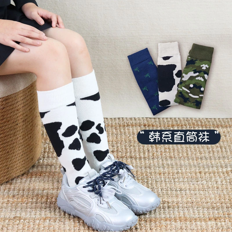 儿童袜子秋冬小腿袜儿童潮袜直板长袜长筒袜小腿袜宝宝迷彩直筒袜