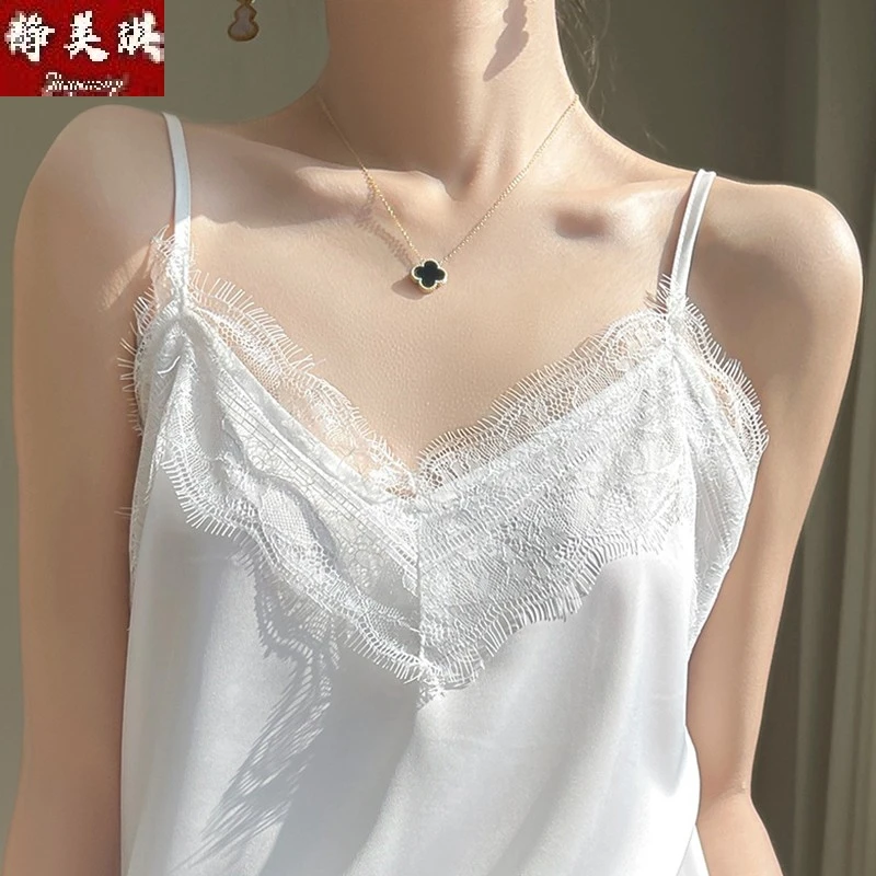 轻奢格调蕾丝吊带背心女夏季2025年新款西装内搭薄款缎面打底上衣