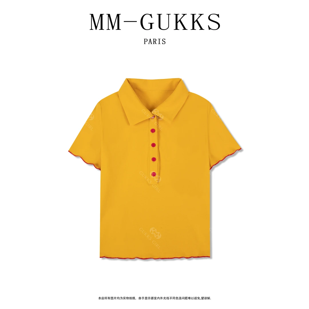 明明GUKKS『心动热恋 』夏季纯色轻职风polo领女士百搭短袖T恤