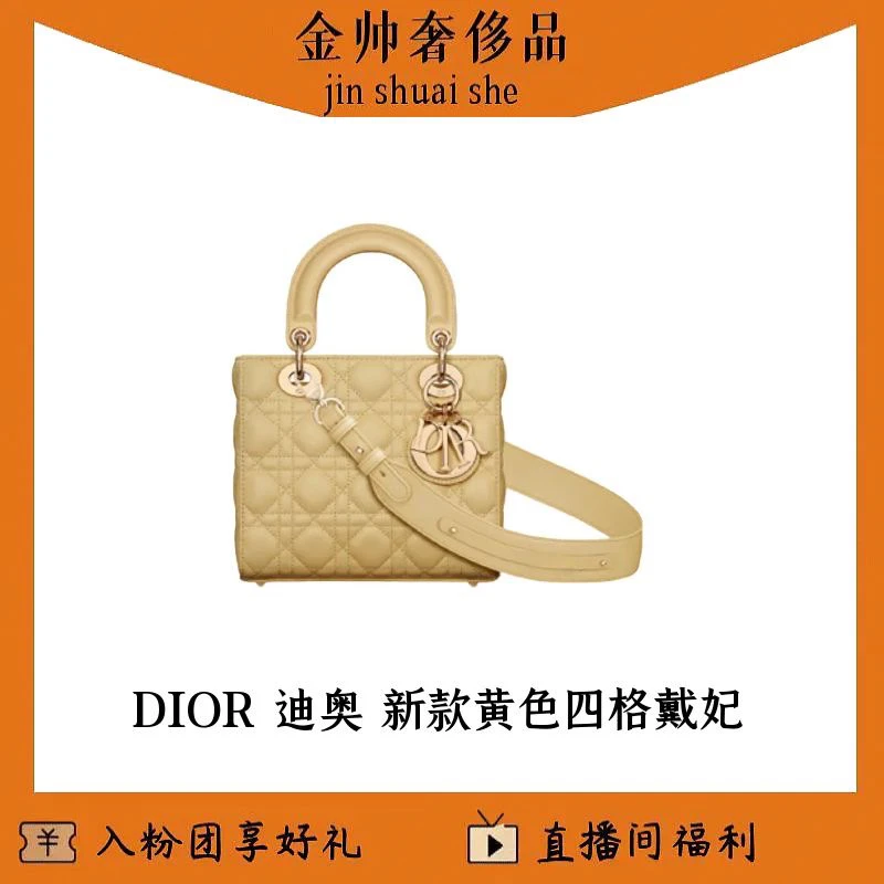 99新 DIOR/迪奥 姜黄色/四格戴妃/新款肩带/单肩包T/B4873