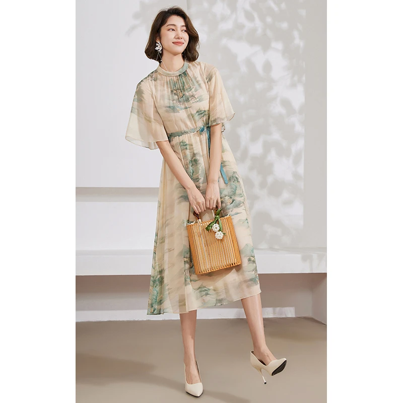 Gowani/乔万尼真丝连衣裙2025新款桑蚕丝国风设计EM2E876403