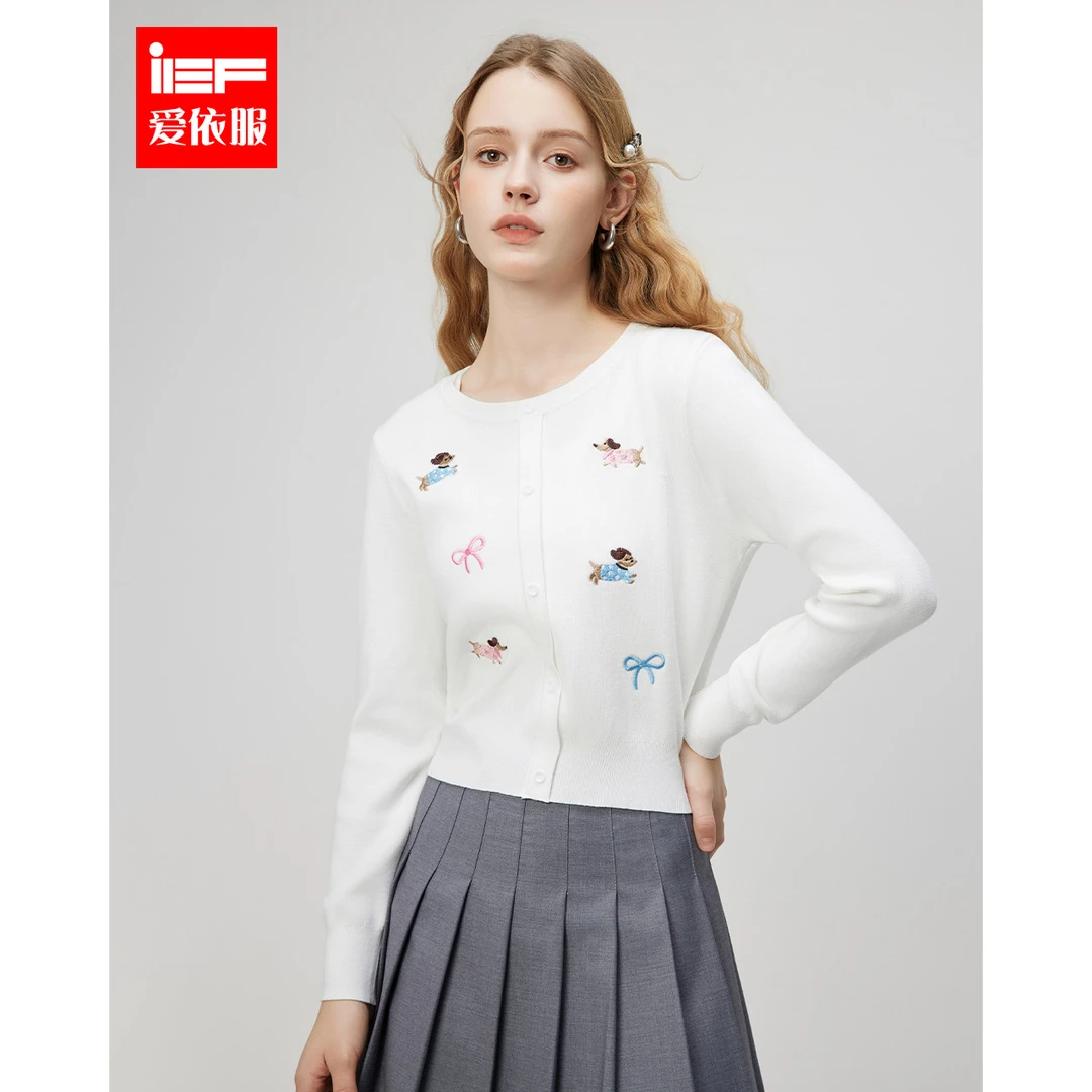 商场同款IEF/爱依服2025秋季新款甜美少女风毛织上衣欧若风