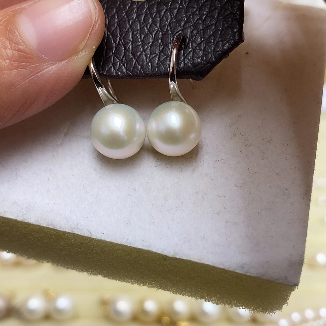 耳饰银S925镶嵌淡水珍珠