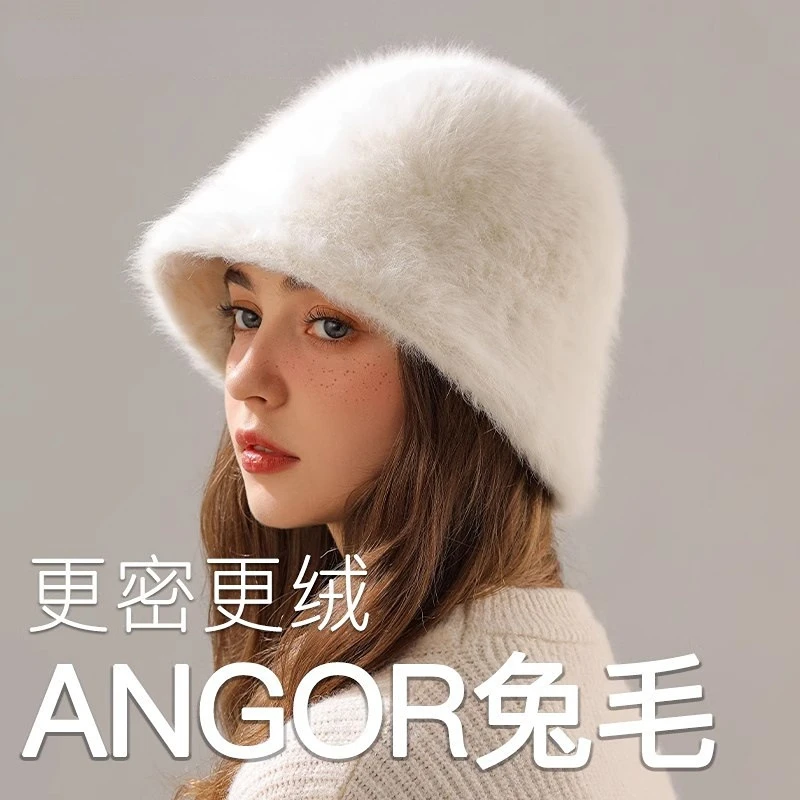 女士女冬季大头围真兔毛毛绒帽子冬天盆帽显女士帽子秋冬款新款