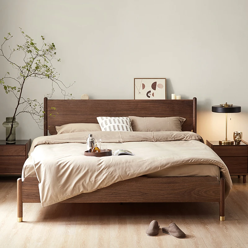 留意北欧实木床现代简约黑胡桃木家用小户型1.5米卧室1.8米双人床