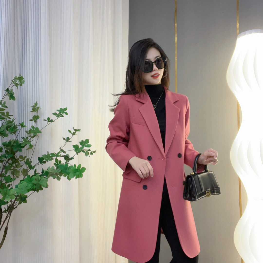 C.G2025春秋季新款精纺斜纹长款西装女外套中长款气质西服风衣