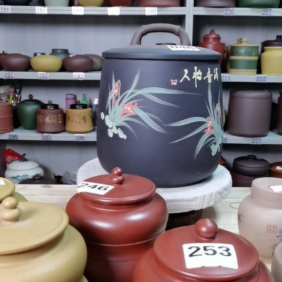 紫砂茶叶罐石瓢兰花茶叶罐46