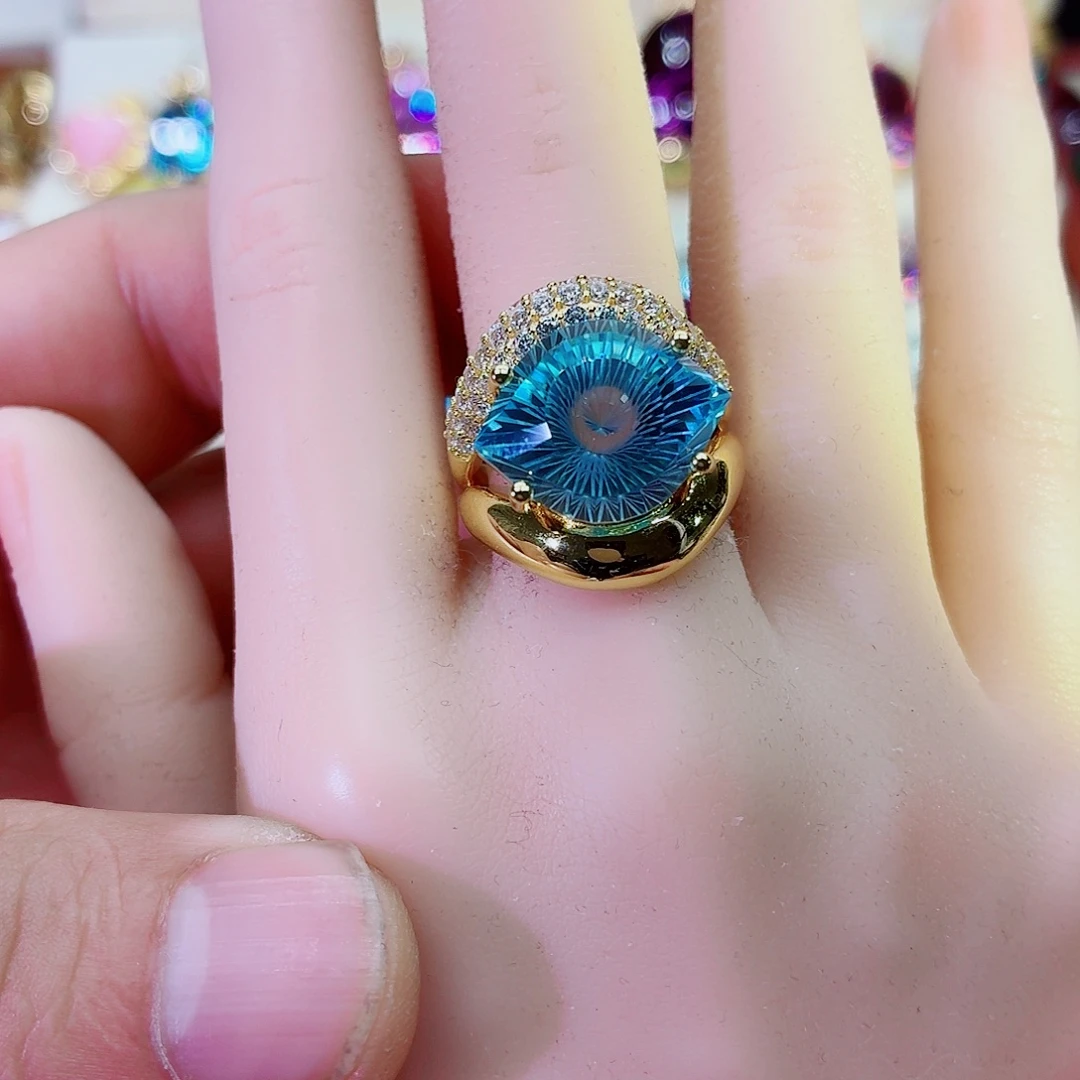 戒指托帕石银S925镶嵌