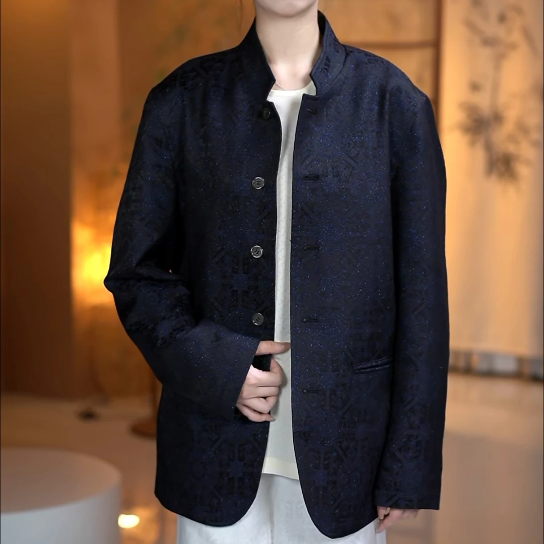 K672 可喜登秋冬新款桑蚕丝『上久楷夔龙凤纹』高端男长袖立领外套