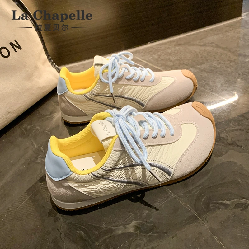 拉夏贝尔德训鞋女2025冬季拼色百搭运动鞋平底轻便休闲板鞋阿甘鞋