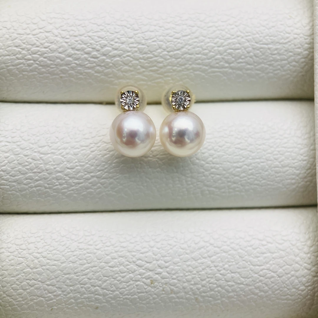 海水akoya珍珠【戴妃】天女18k厚金真钻经典耳钉气质时尚百搭简约