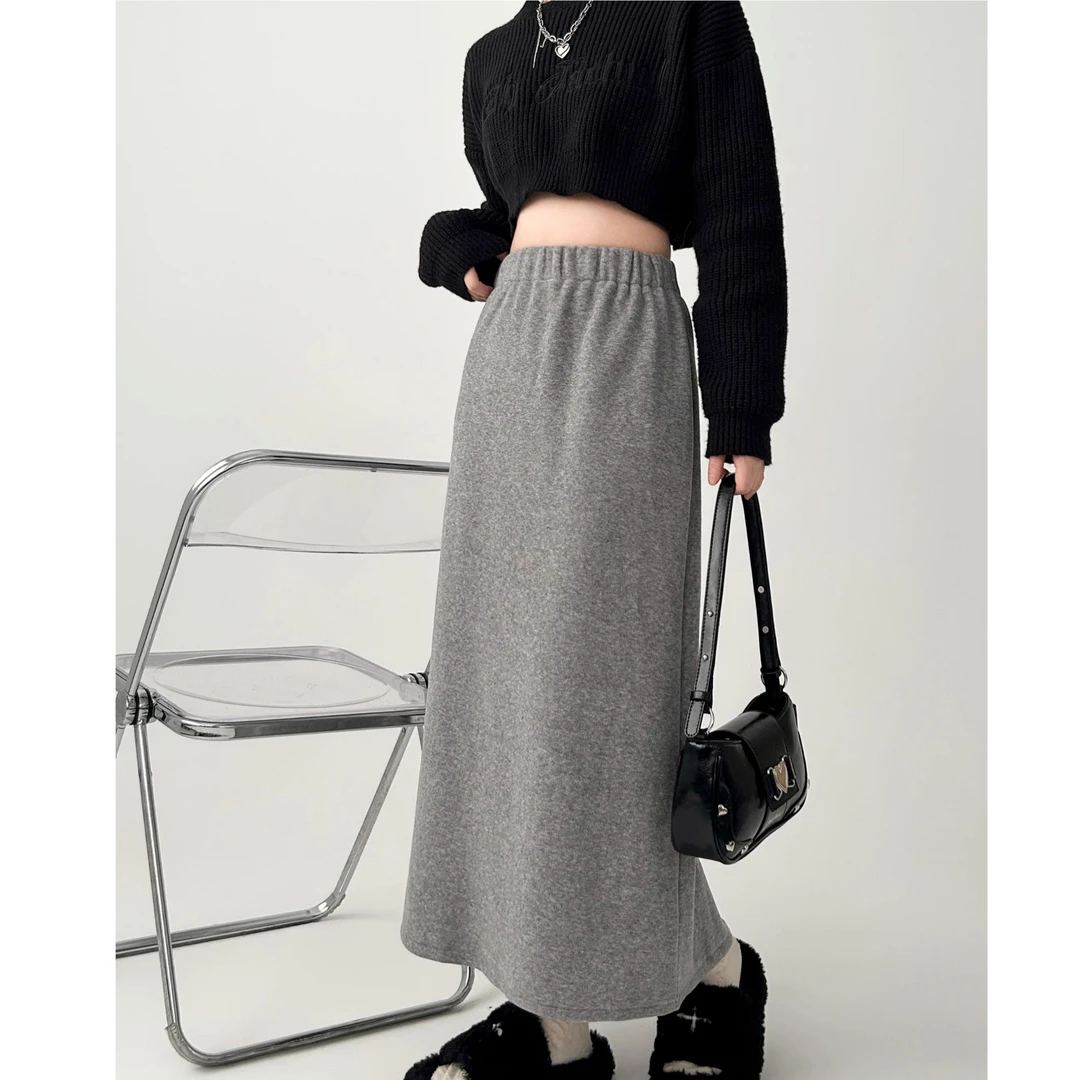 针织半身裙女秋冬高腰垂感a字直筒包臀长裙