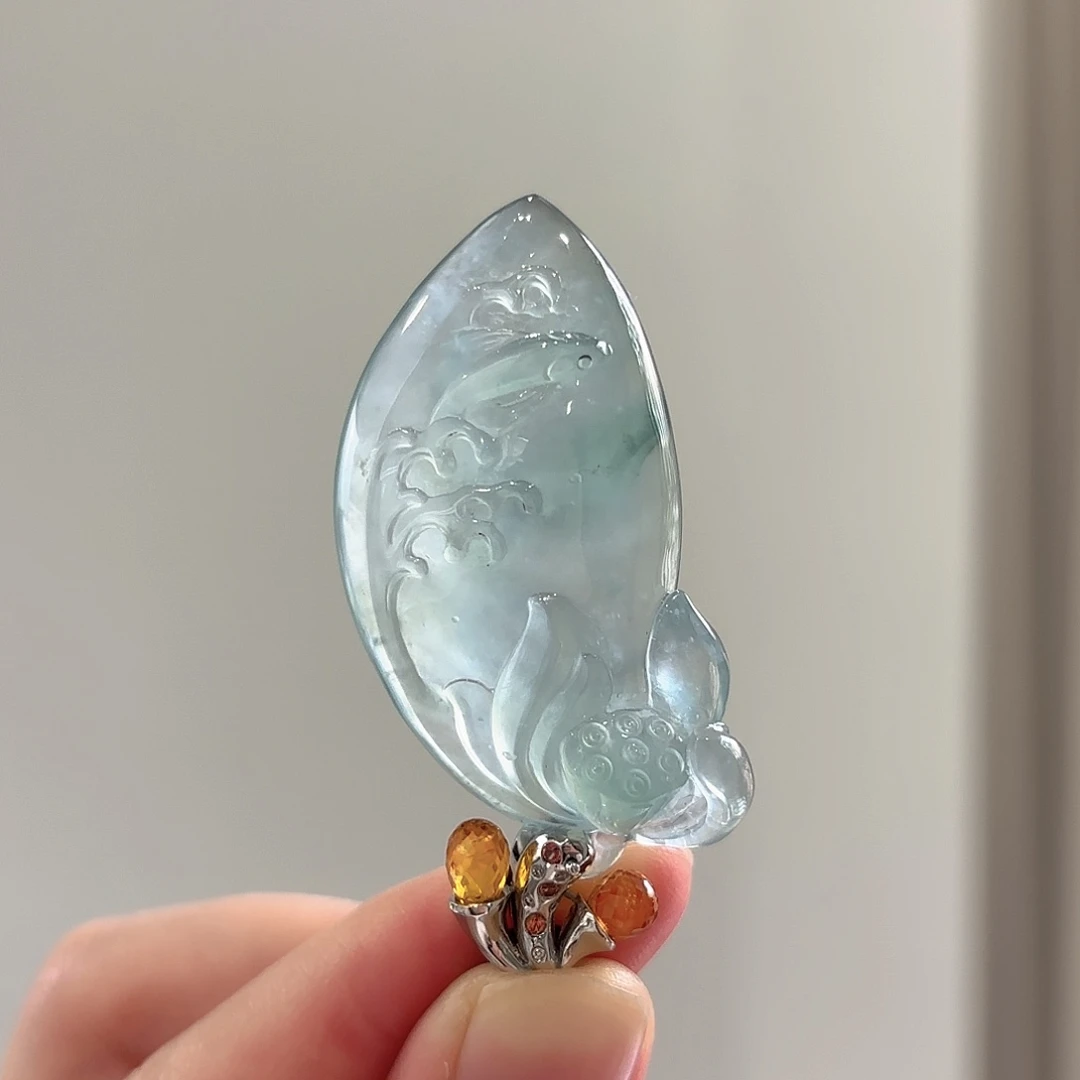 翡翠18K金镶嵌吊坠(不含链)翡翠吊坠多人不退不换