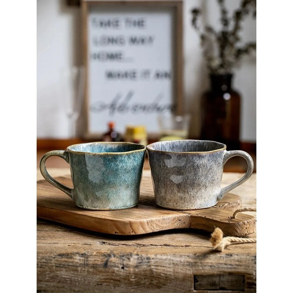 Z巷子尾〖两个超耐看水纹杯〗复古流光陶瓷咖啡杯喝水杯子微瑕