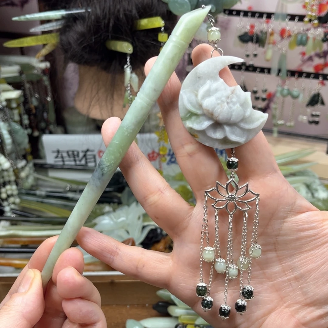 岫玉未镶嵌发饰长度18厘米左右的