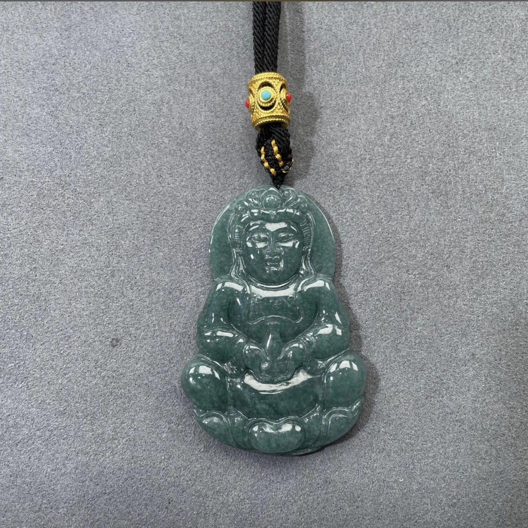 翡翠A货蓝水满绿观音高50宽35厚6【超哥宠粉】