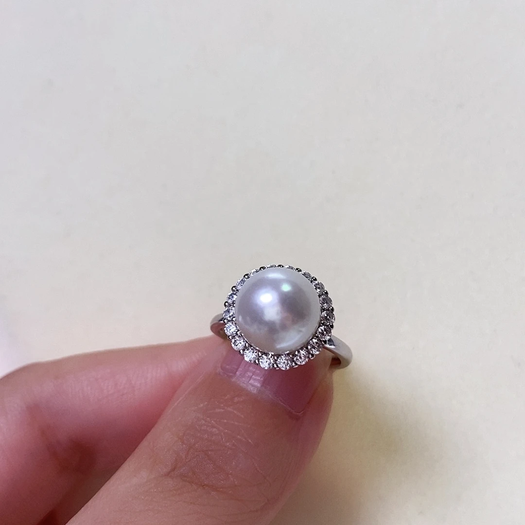 淡水珍珠戒指银S925镶嵌9mm微瑕