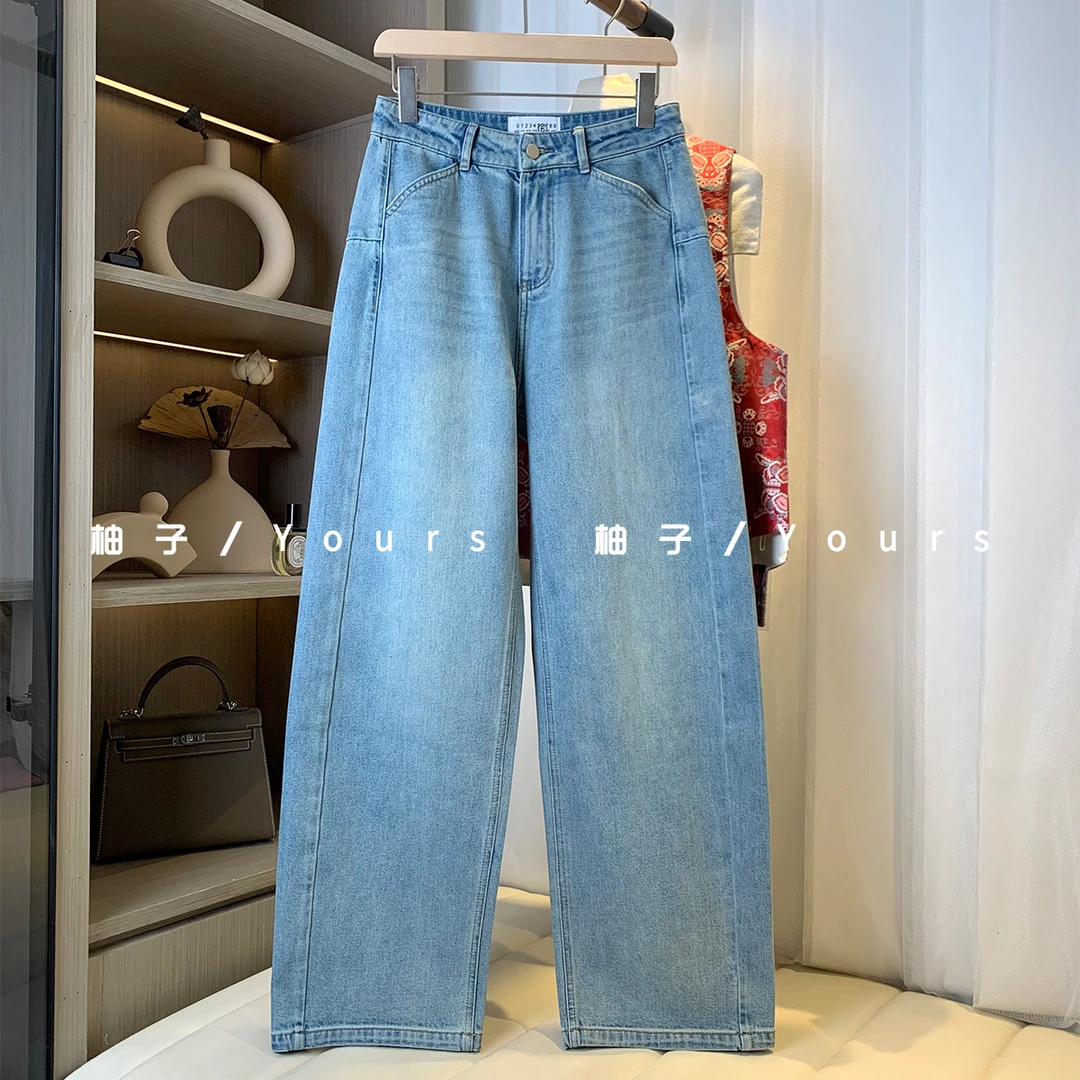 柚子yours【名流】早春新品 小众设计立裁高腰窄版显瘦百搭牛仔裤