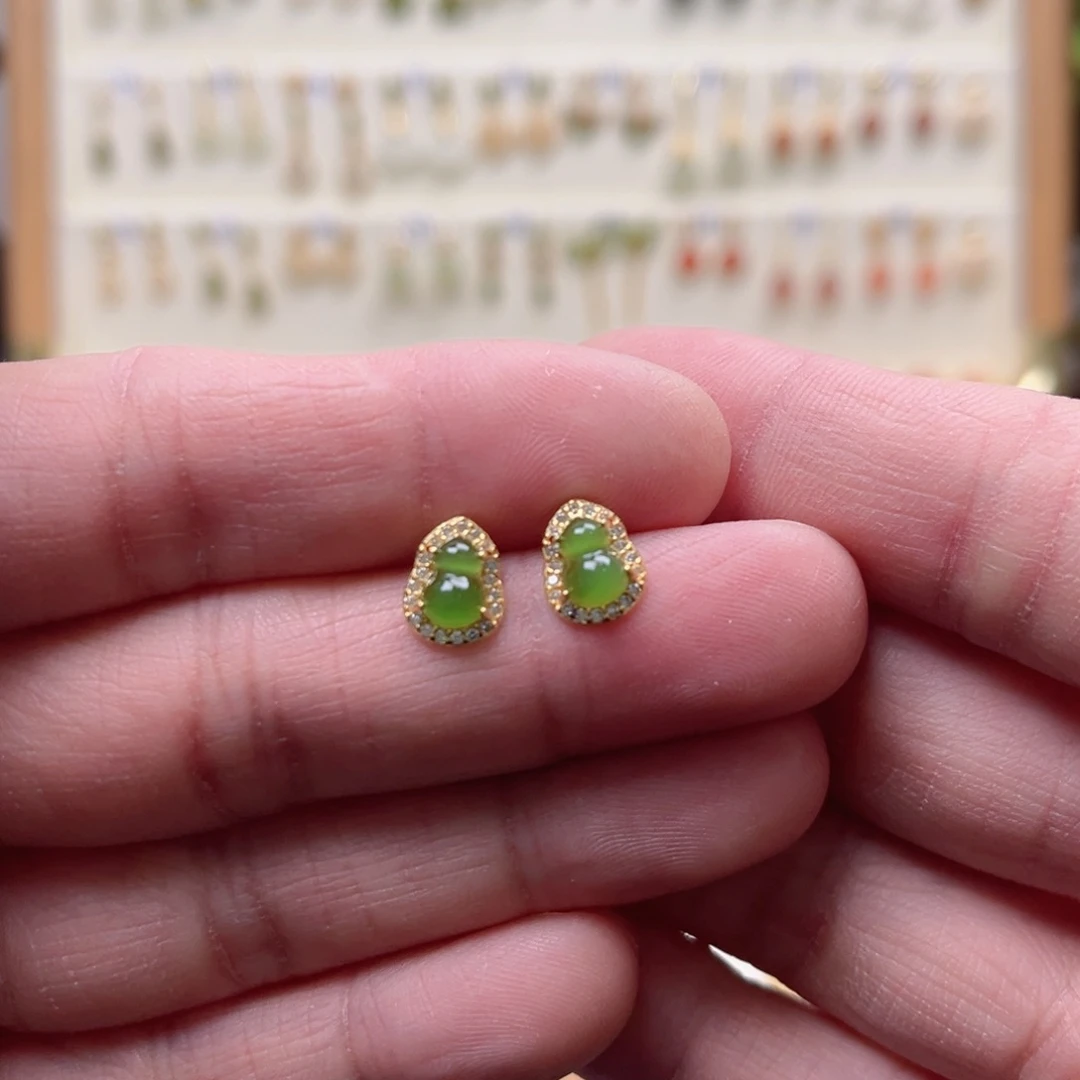 和田玉银S925镶嵌耳饰